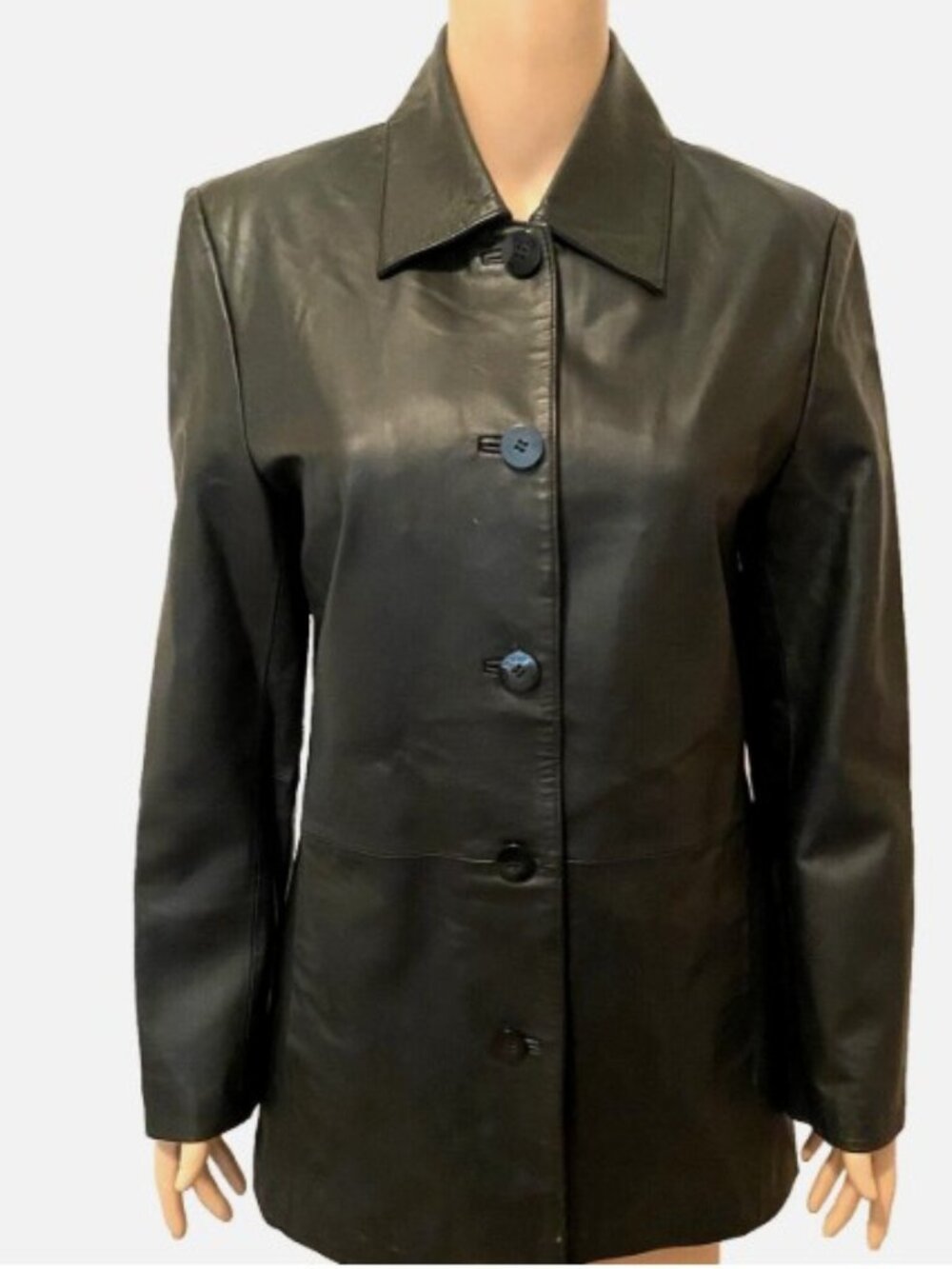 BERNARDO Black 100% Genuine Leather Long Blazer Jacket Medium